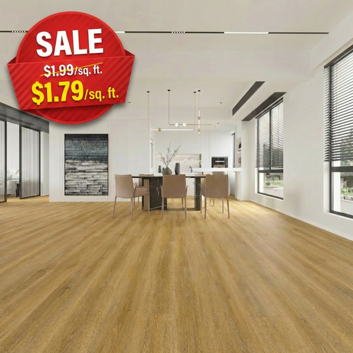 Modern room with wooden flooring and a sale sign overlay.
